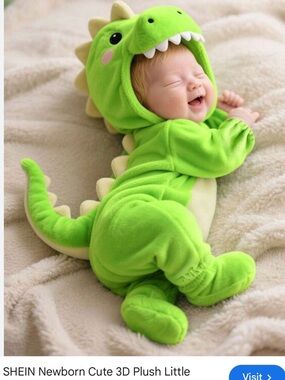 Baby Dinosaur Costume 1-3M Green Plush Halloween Outfit NWT
